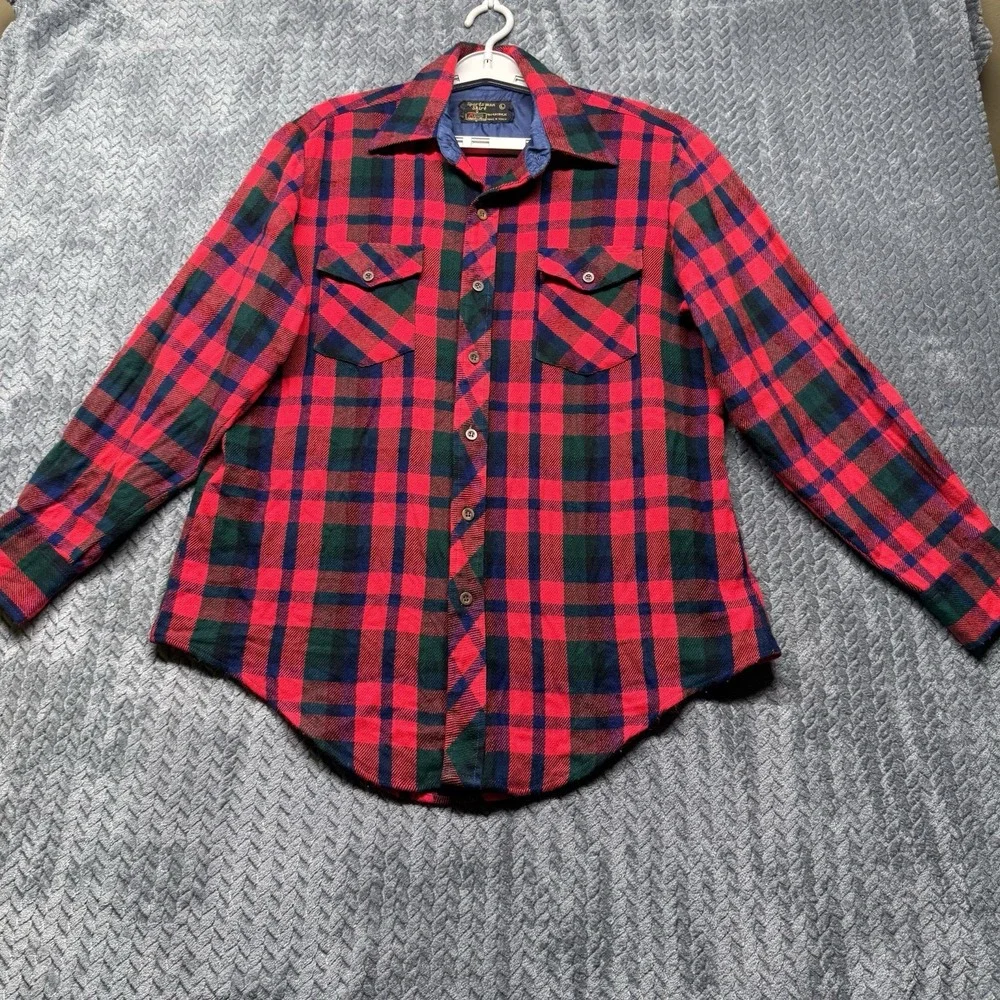 VTG Kmart Sportsman Shirt L Red Green Plaid Quilted Flannel Korea Made 70s 80s - Picture 7 of 9